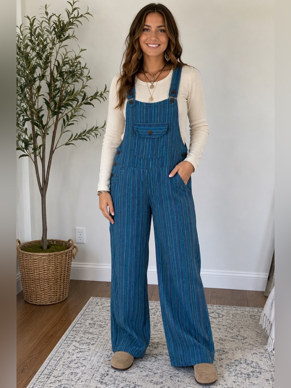 Art Imports Nepal Cotton Boho Overalls Jumpsuit Small Woven Stripe